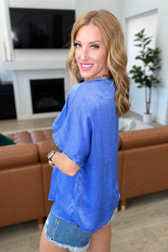 Pleat Front V-Neck Top in Royal Blue - Molliee Boutique