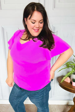 PLUS Keep Your Cool Bright Mauve Flutter Sleeve V Neck Top - Molliee Boutique