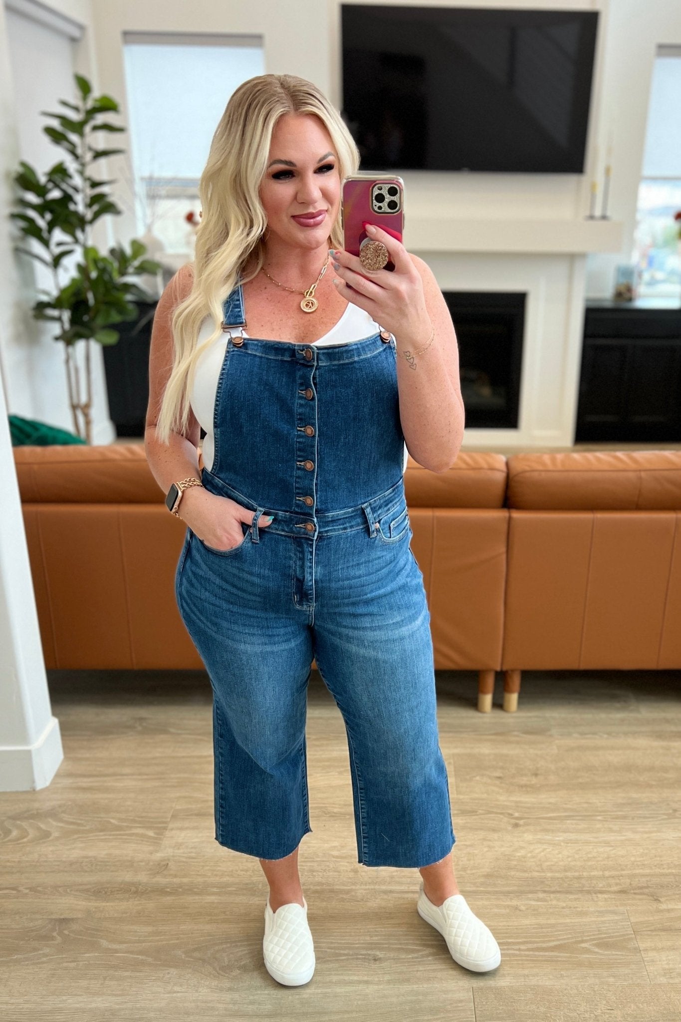 Priscilla High Rise Crop Wide Leg Denim Overalls - Molliee Boutique