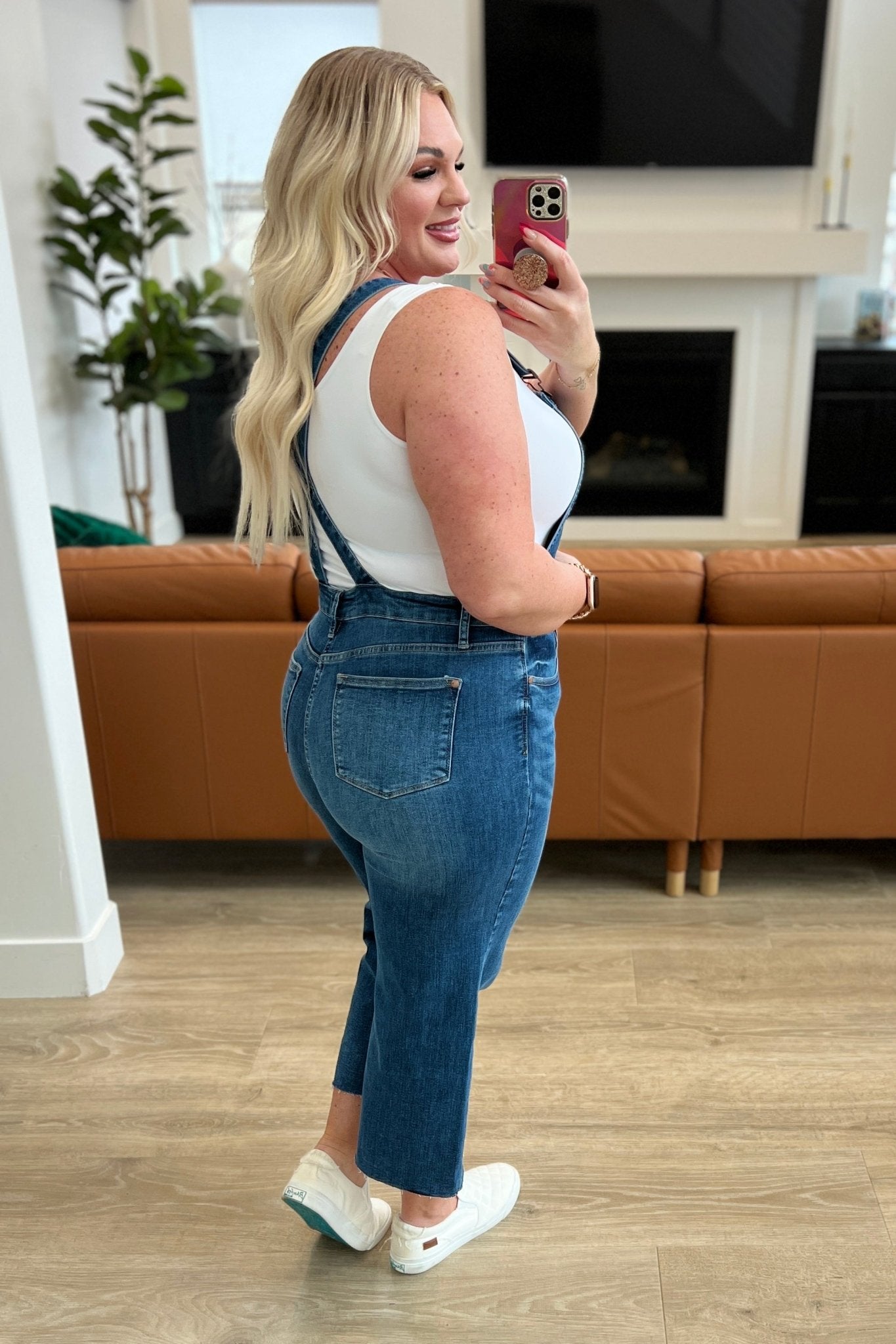 Priscilla High Rise Crop Wide Leg Denim Overalls - Molliee Boutique