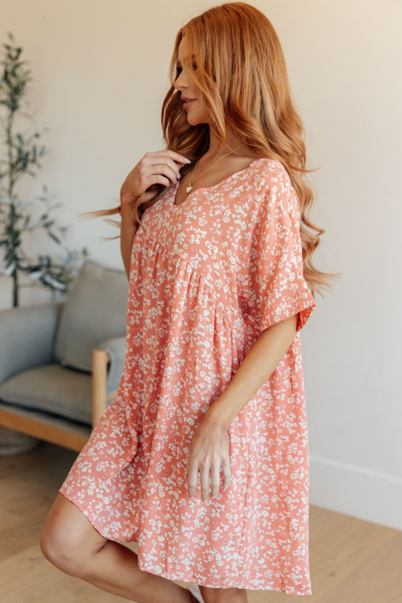 Rodeo Lights Dolman Sleeve Dress in Coral Floral - Molliee Boutique