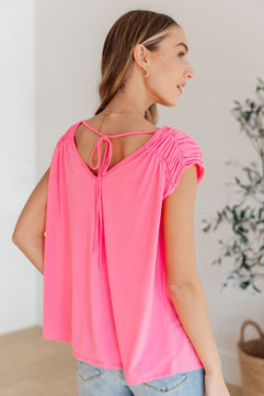 Ruched Cap Sleeve Top in Neon Pink - Molliee Boutique