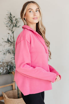 Same Ol' Situation Collared Pullover in Hot Pink - Molliee Boutique