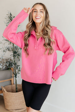 Same Ol' Situation Collared Pullover in Hot Pink - Molliee Boutique