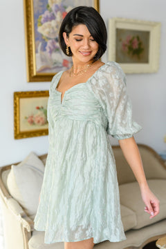 Spotting Fairies Puff Sleeve Dress in Sage - Molliee Boutique