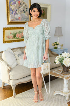 Spotting Fairies Puff Sleeve Dress in Sage - Molliee Boutique