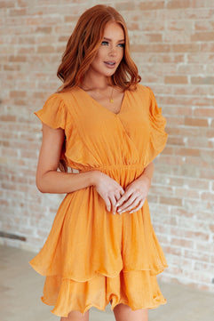 Stuck in My Head Tiered Dress in Orange - Molliee Boutique