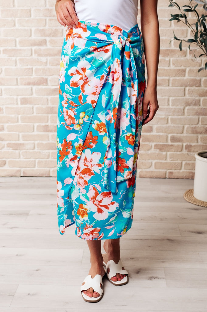 Take Me Outside Wrap Around Skirt in Blue - Molliee Boutique