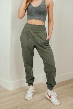 Where Are You High Rise Joggers in Olive - Molliee Boutique