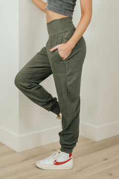 Where Are You High Rise Joggers in Olive - Molliee Boutique