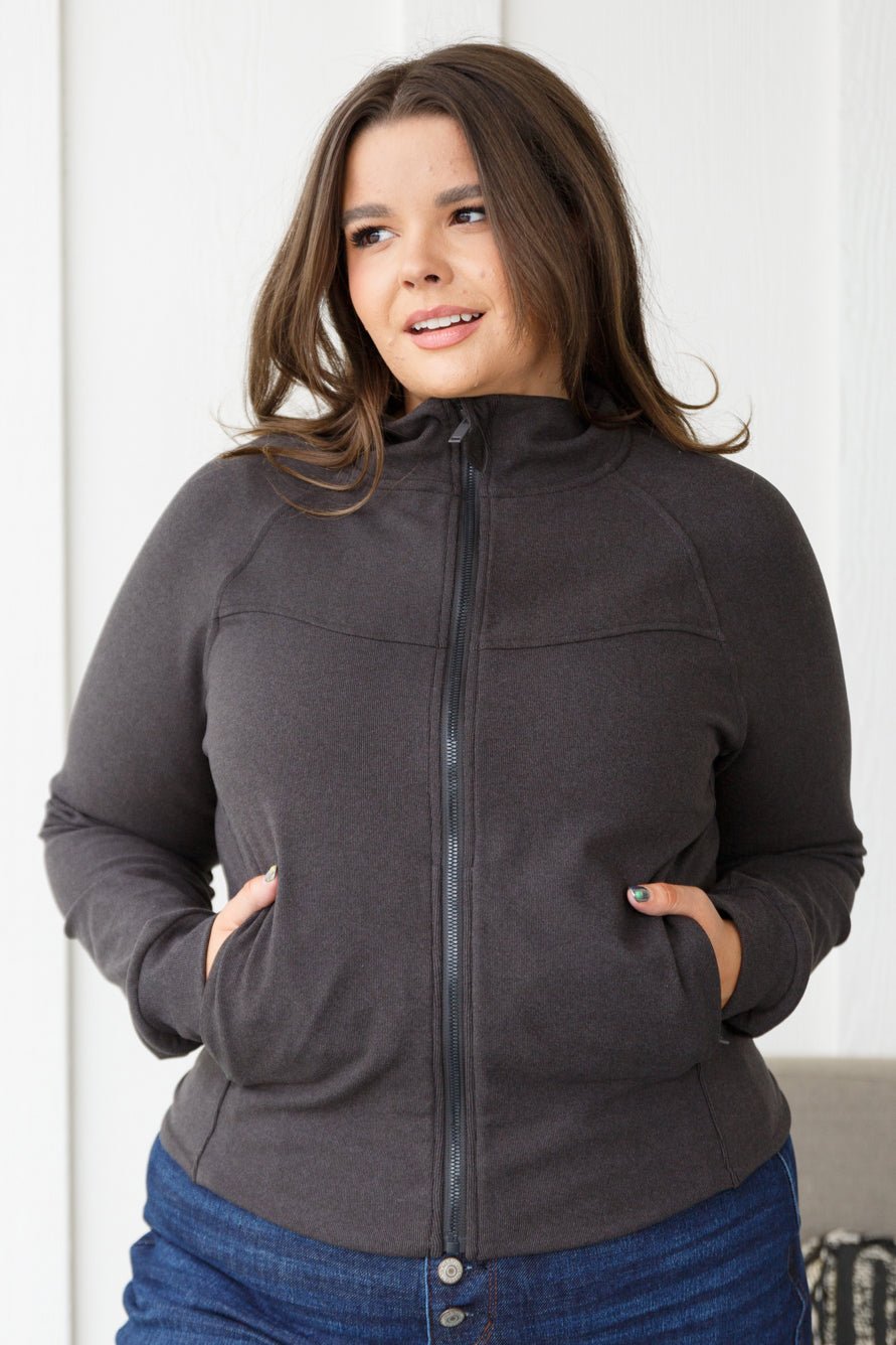 Where Are You Zip Up Jacket in Black - Molliee Boutique