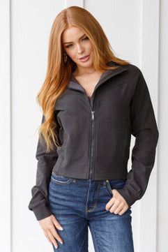 Where Are You Zip Up Jacket in Black - Molliee Boutique