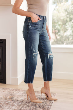 Whitney High Rise Distressed Wide Leg Crop Jeans - Molliee Boutique