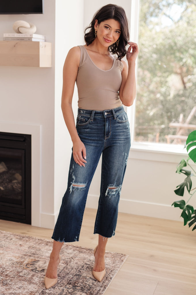 Whitney High Rise Distressed Wide Leg Crop Jeans - Molliee Boutique