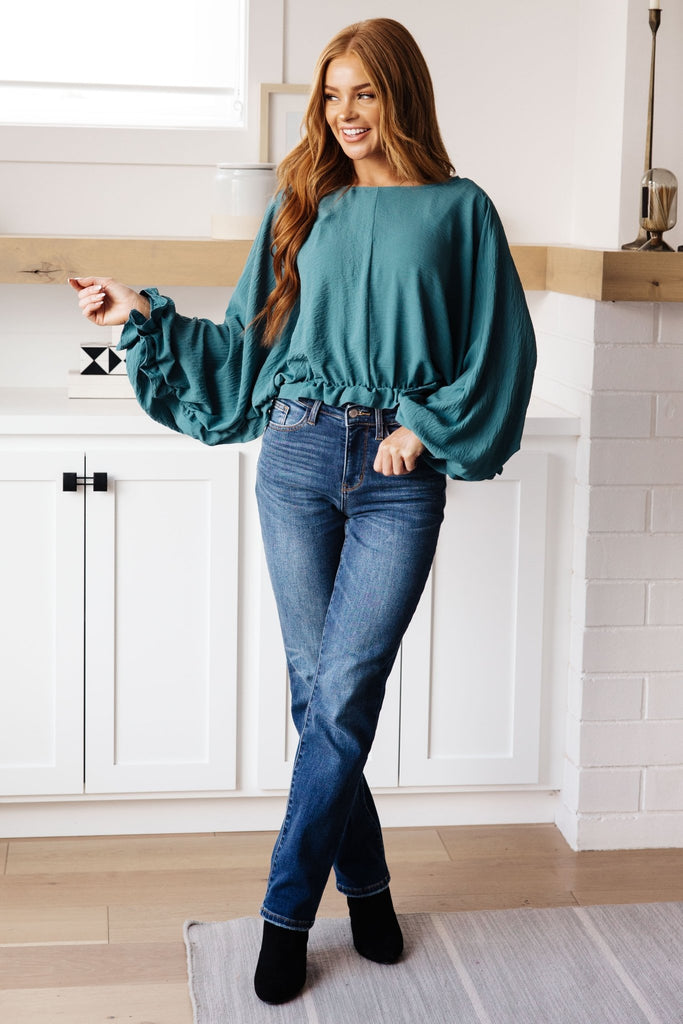 Winging It Ruffle Detail Top in Teal - Molliee Boutique