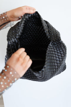 Woven and Worn Tote in Black - Molliee Boutique