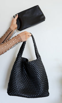 Woven and Worn Tote in Black - Molliee Boutique