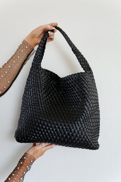 Woven and Worn Tote in Black - Molliee Boutique