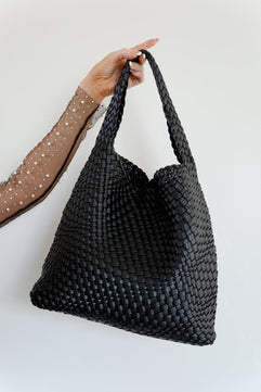 Woven and Worn Tote in Black - Molliee Boutique