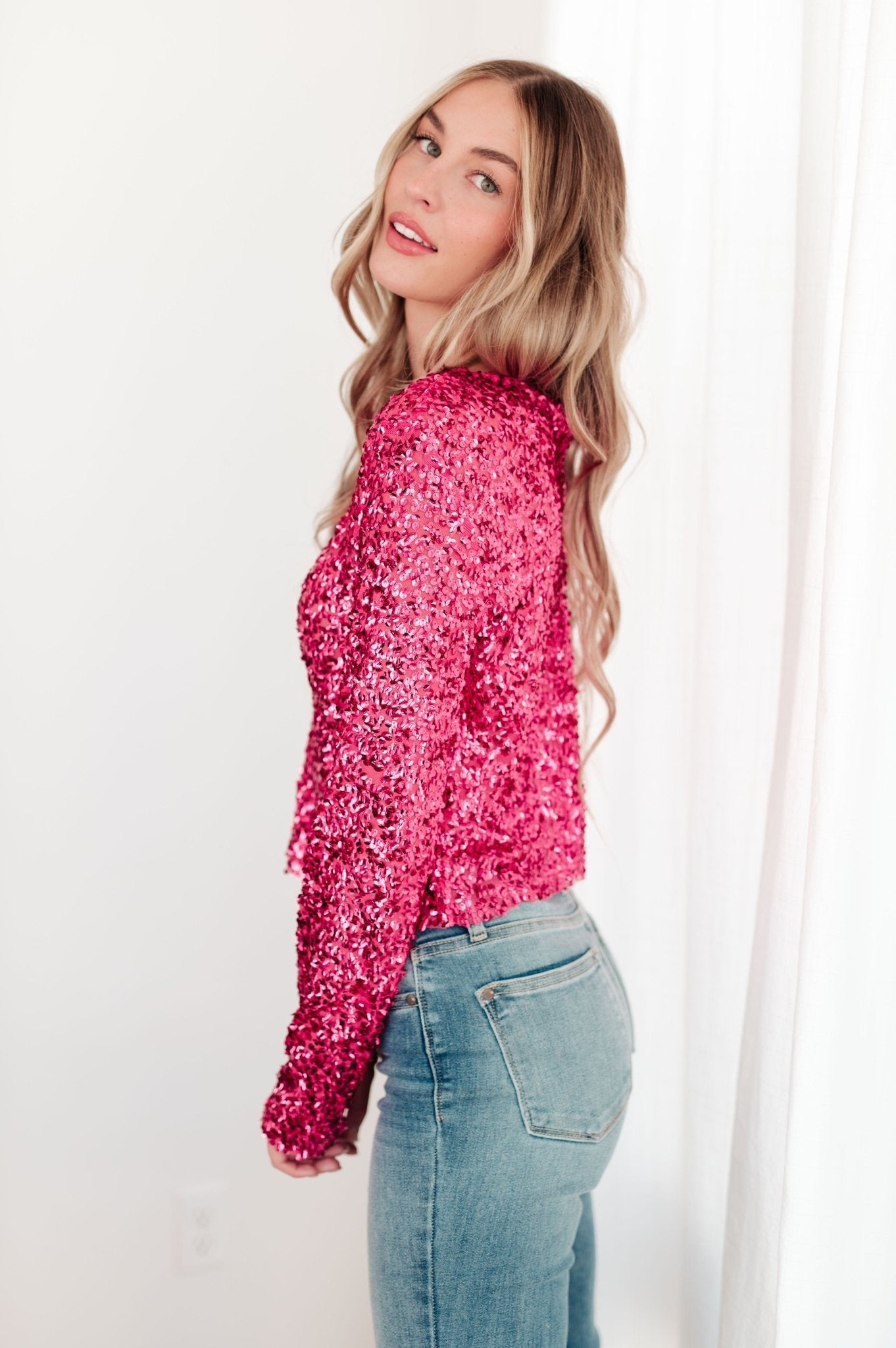 You Found Me Sequin Top in Fuchsia - Molliee Boutique