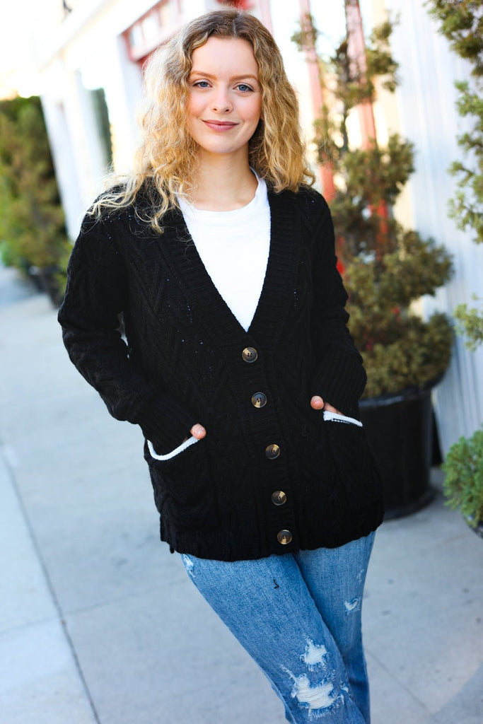 You've Got It Black Button Down Boyfriend Cardigan - Molliee Boutique