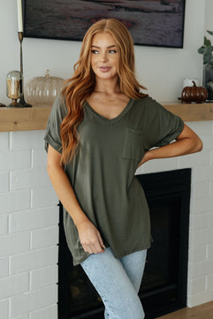 Absolute Favorite V-Neck Top in Olive - Molliee Boutique