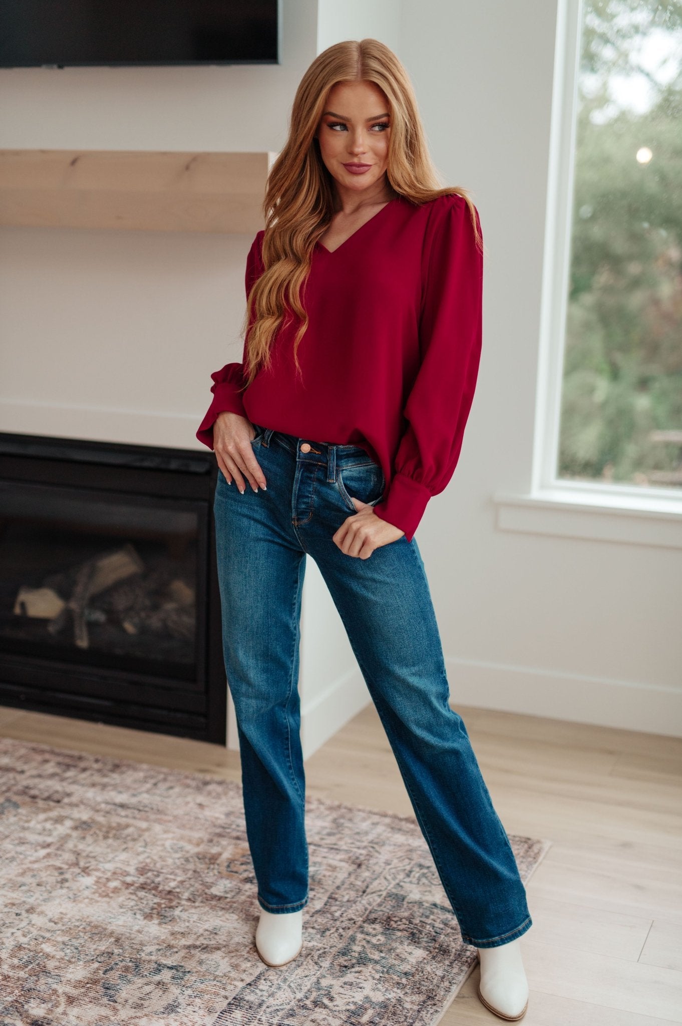 Back in Business V-Neck Blouse - Molliee Boutique