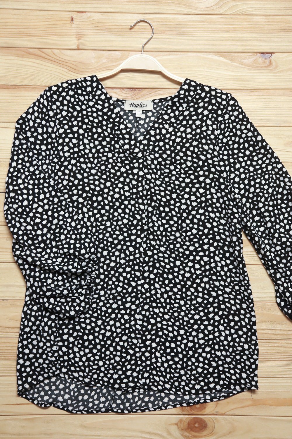 Black Abstract Dot V Neck Woven Top - Molliee Boutique