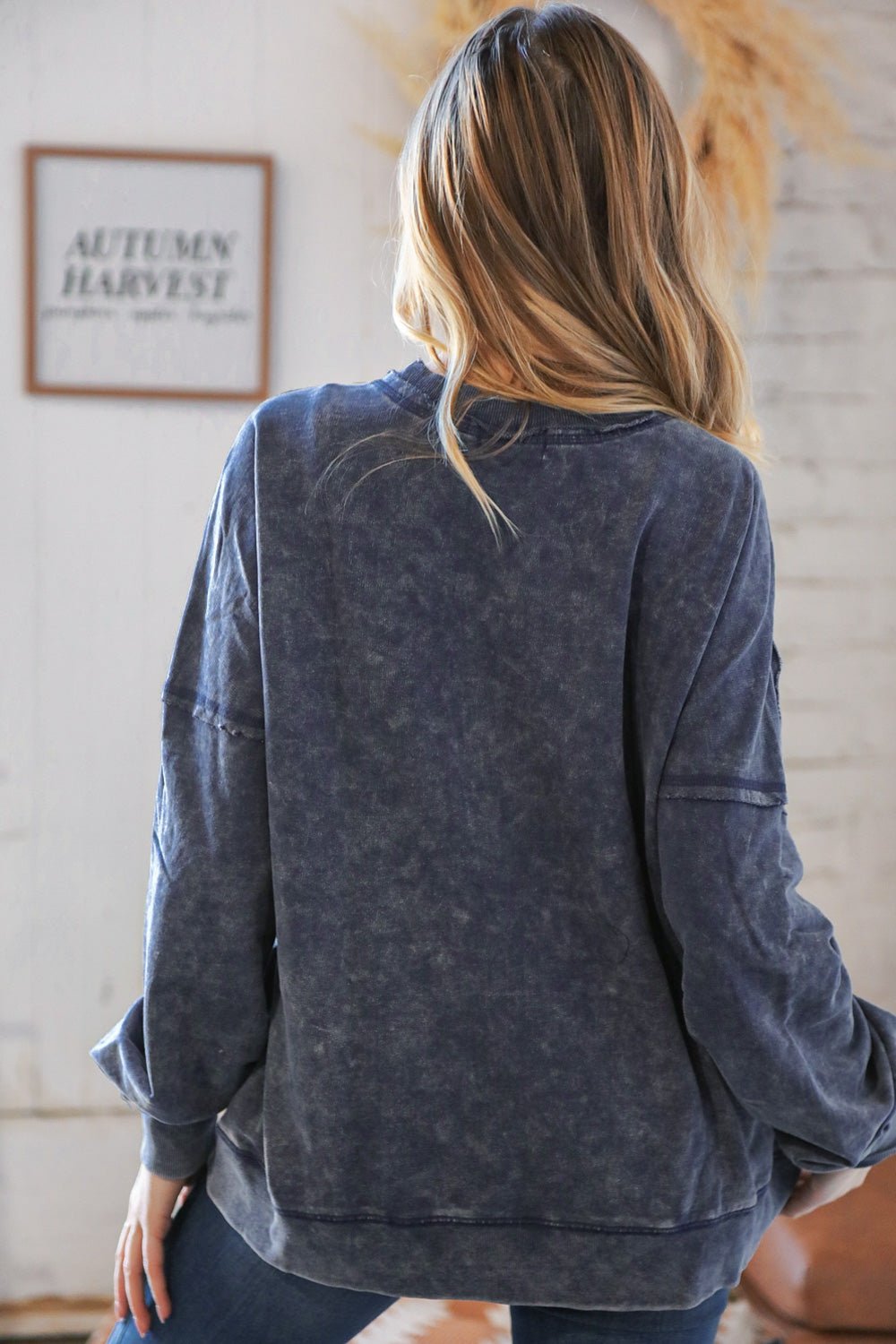 Blackberry Acid Wash Cotton Pullover with Side Pockets - Molliee Boutique