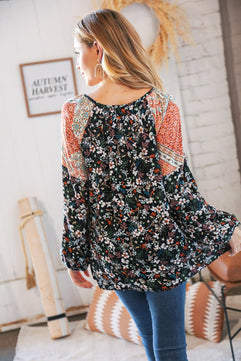 Boho Floral Ethnic Print Front Tie Woven Blouse - Molliee Boutique