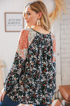 Boho Floral Ethnic Print Front Tie Woven Blouse - Molliee Boutique