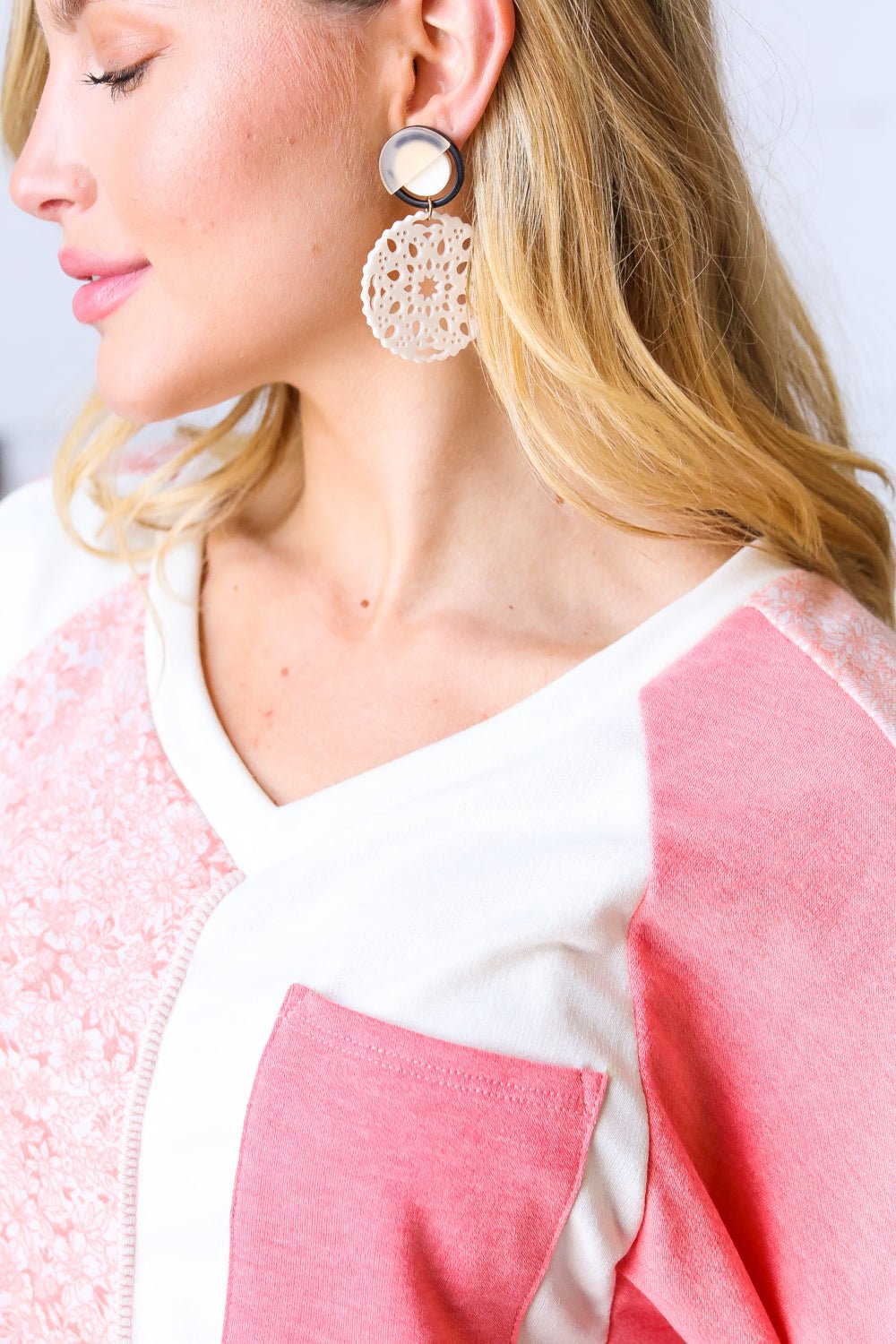 Bone Crochet Carved Disc Dangle Earrings - Molliee Boutique