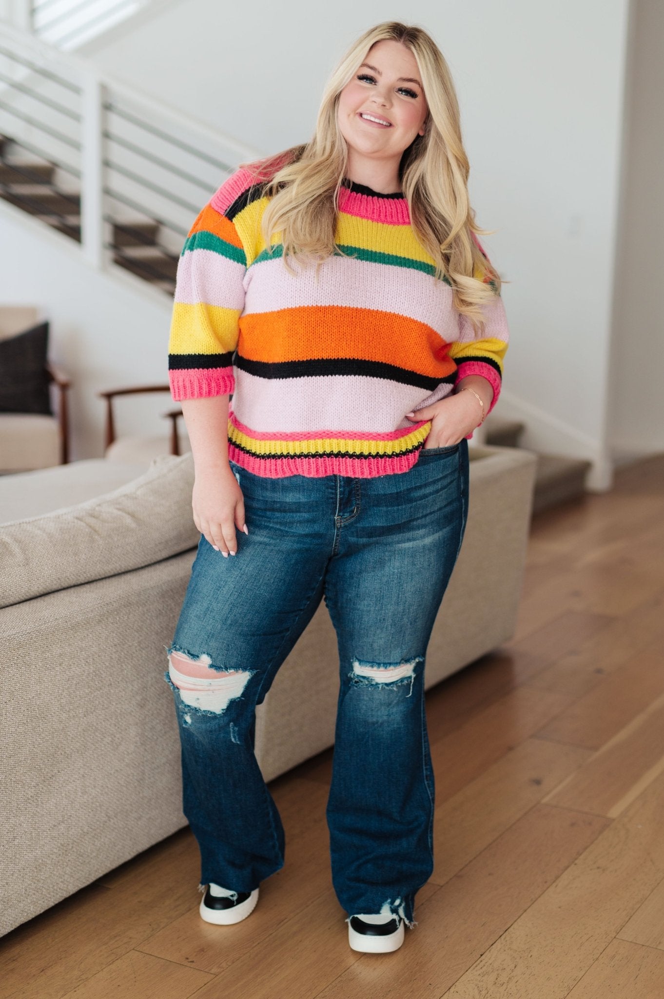 Bright Side Striped Sweater - Molliee Boutique