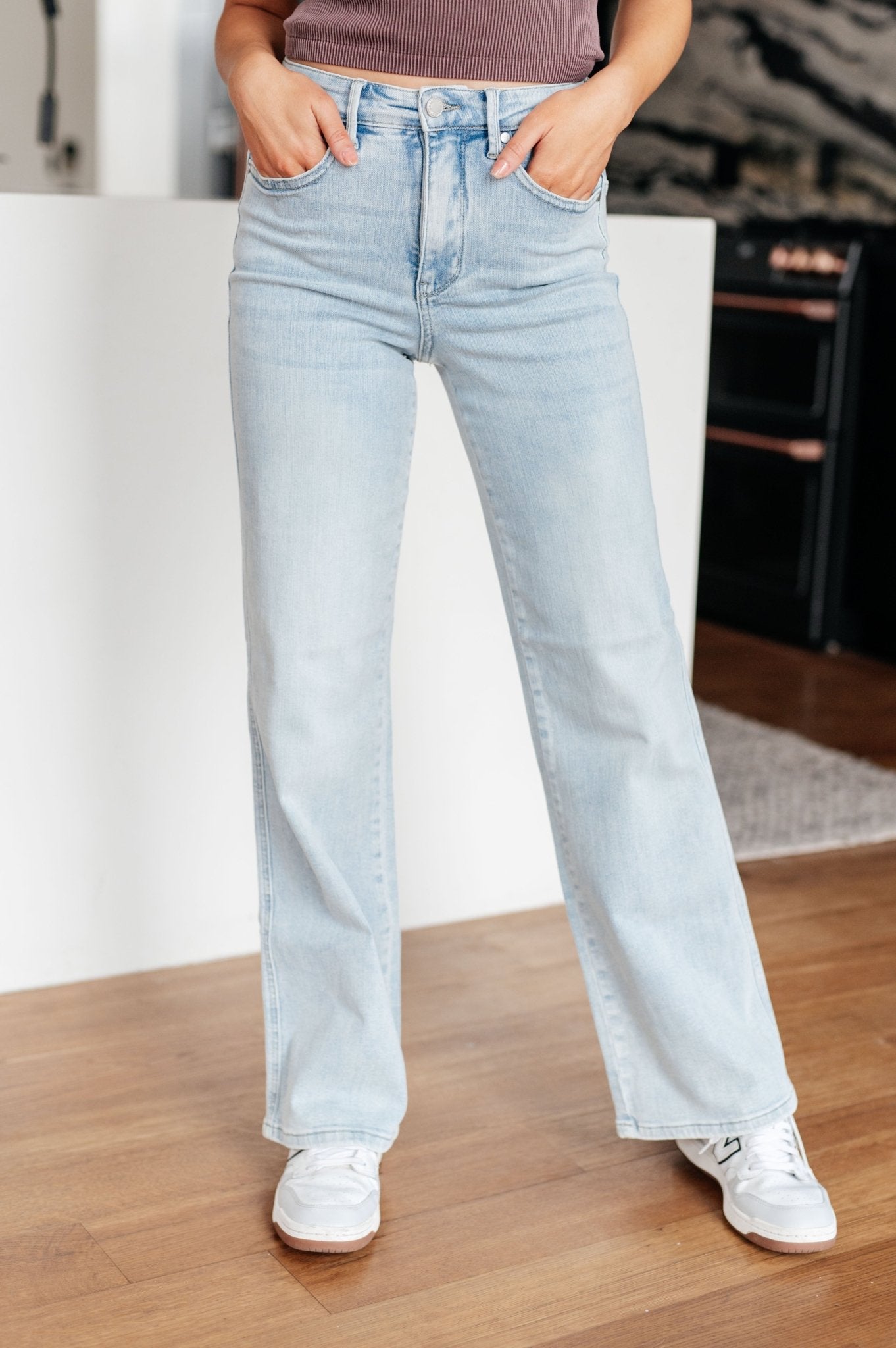 Brooke High Rise Control Top Vintage Wash Straight Jeans - Molliee Boutique