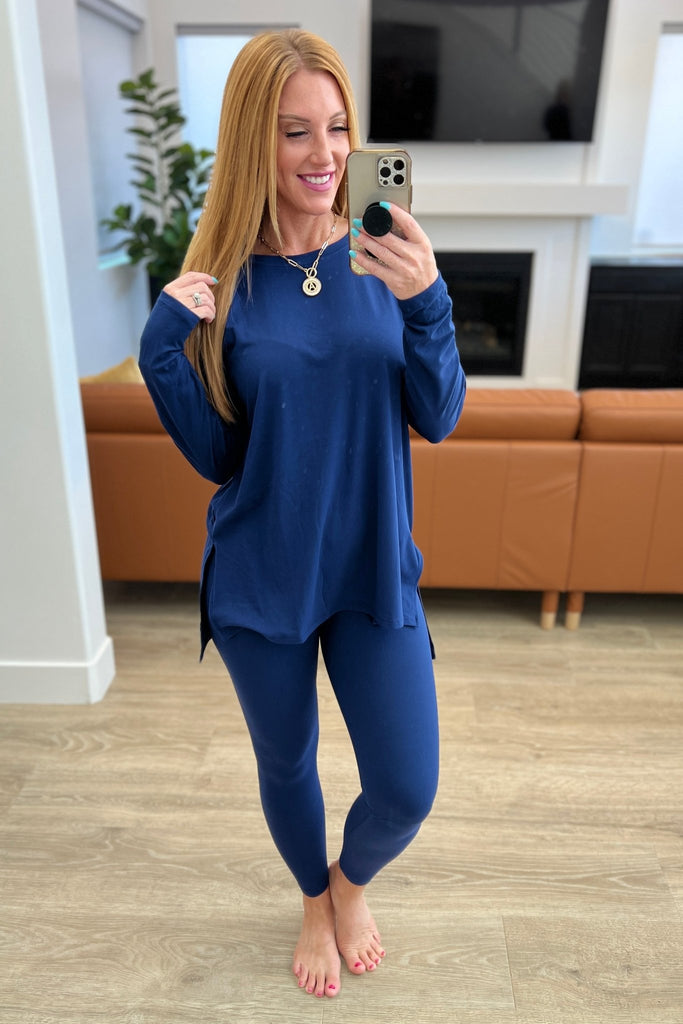 Buttery Soft Long Sleeve Loungewear Set in Light Navy - Molliee Boutique