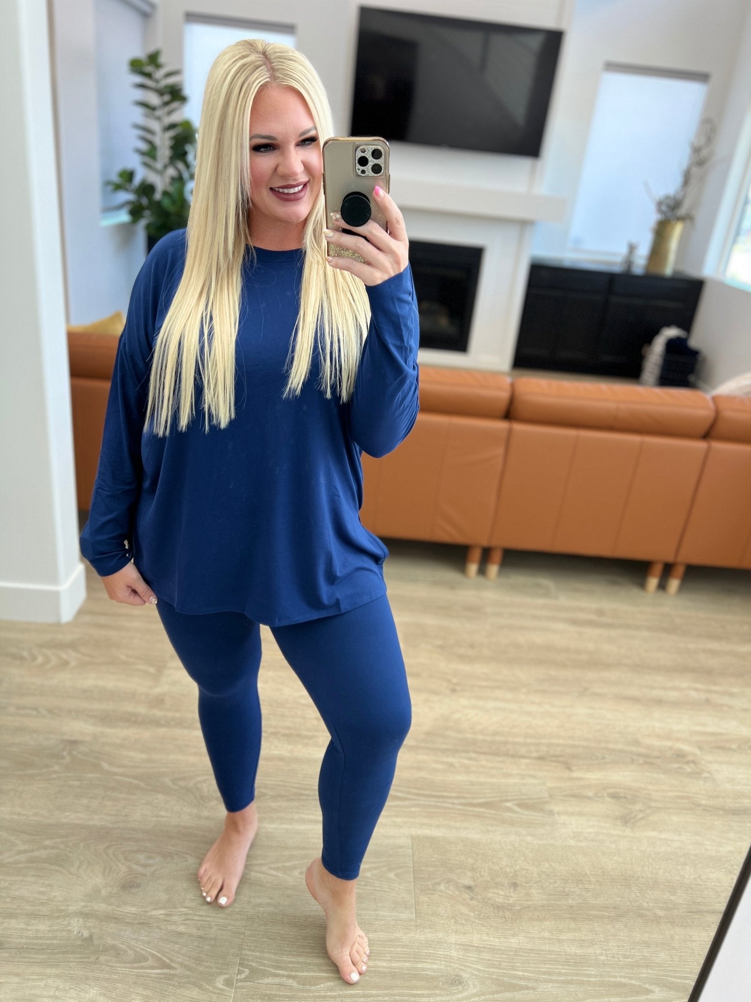 Buttery Soft Long Sleeve Loungewear Set in Light Navy - Molliee Boutique