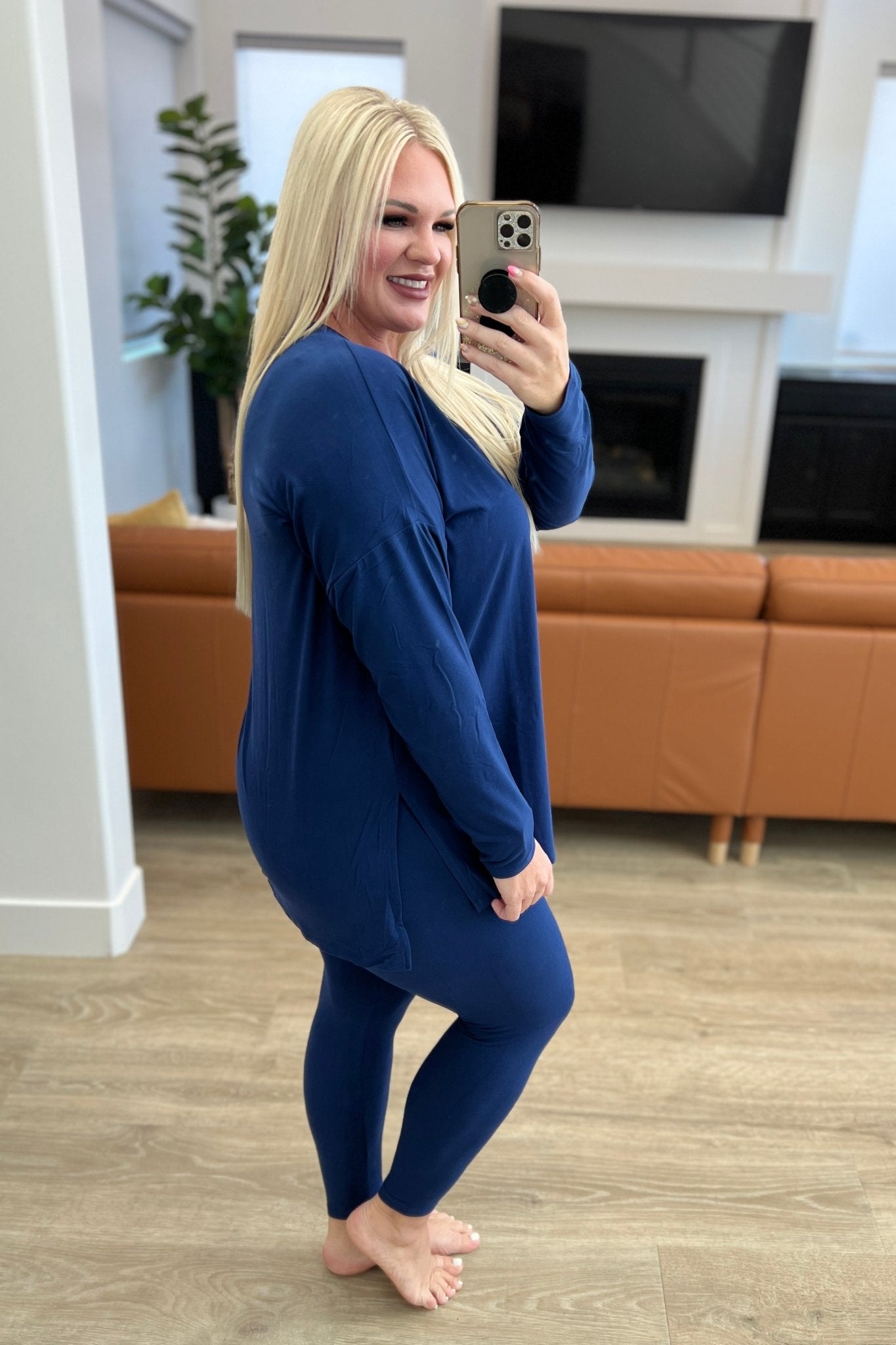 Buttery Soft Long Sleeve Loungewear Set in Light Navy - Molliee Boutique