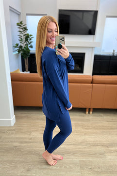 Buttery Soft Long Sleeve Loungewear Set in Light Navy - Molliee Boutique