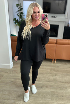 Buttery Soft V-Neck Long Sleeve Loungewear Set in Black - Molliee Boutique