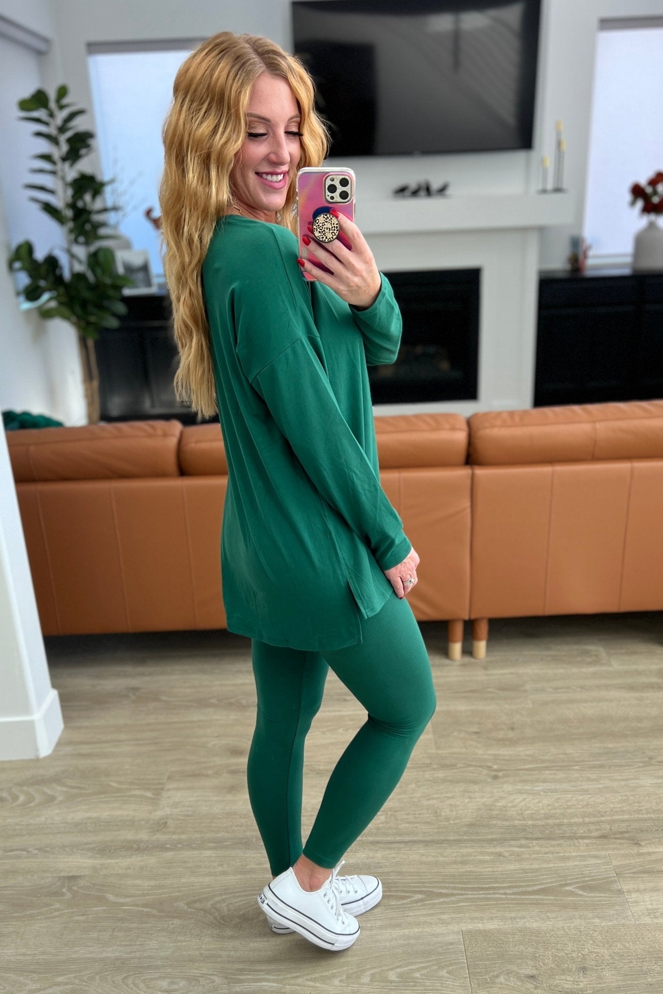 Buttery Soft V-Neck Long Sleeve Loungewear Set in Dark Green - Molliee Boutique