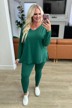 Buttery Soft V-Neck Long Sleeve Loungewear Set in Dark Green - Molliee Boutique