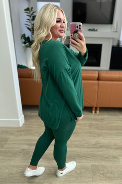 Buttery Soft V-Neck Long Sleeve Loungewear Set in Dark Green - Molliee Boutique