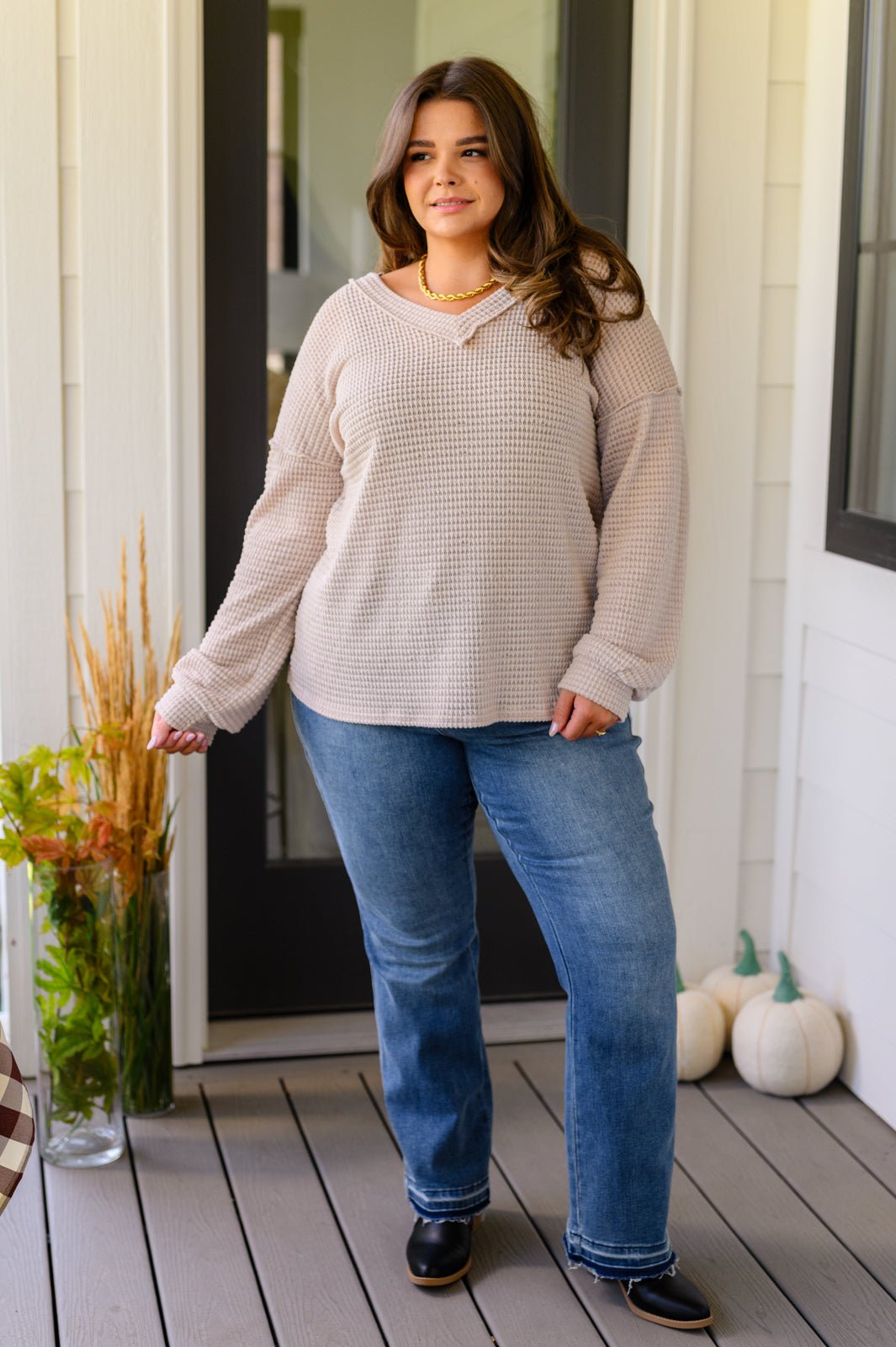 Calm In The Chaos V-Neck Sweater - Molliee Boutique