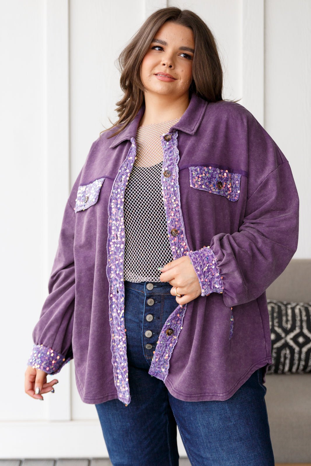 Chaos of Sequins Shacket in Purple - Molliee Boutique