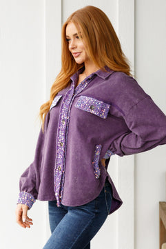 Chaos of Sequins Shacket in Purple - Molliee Boutique