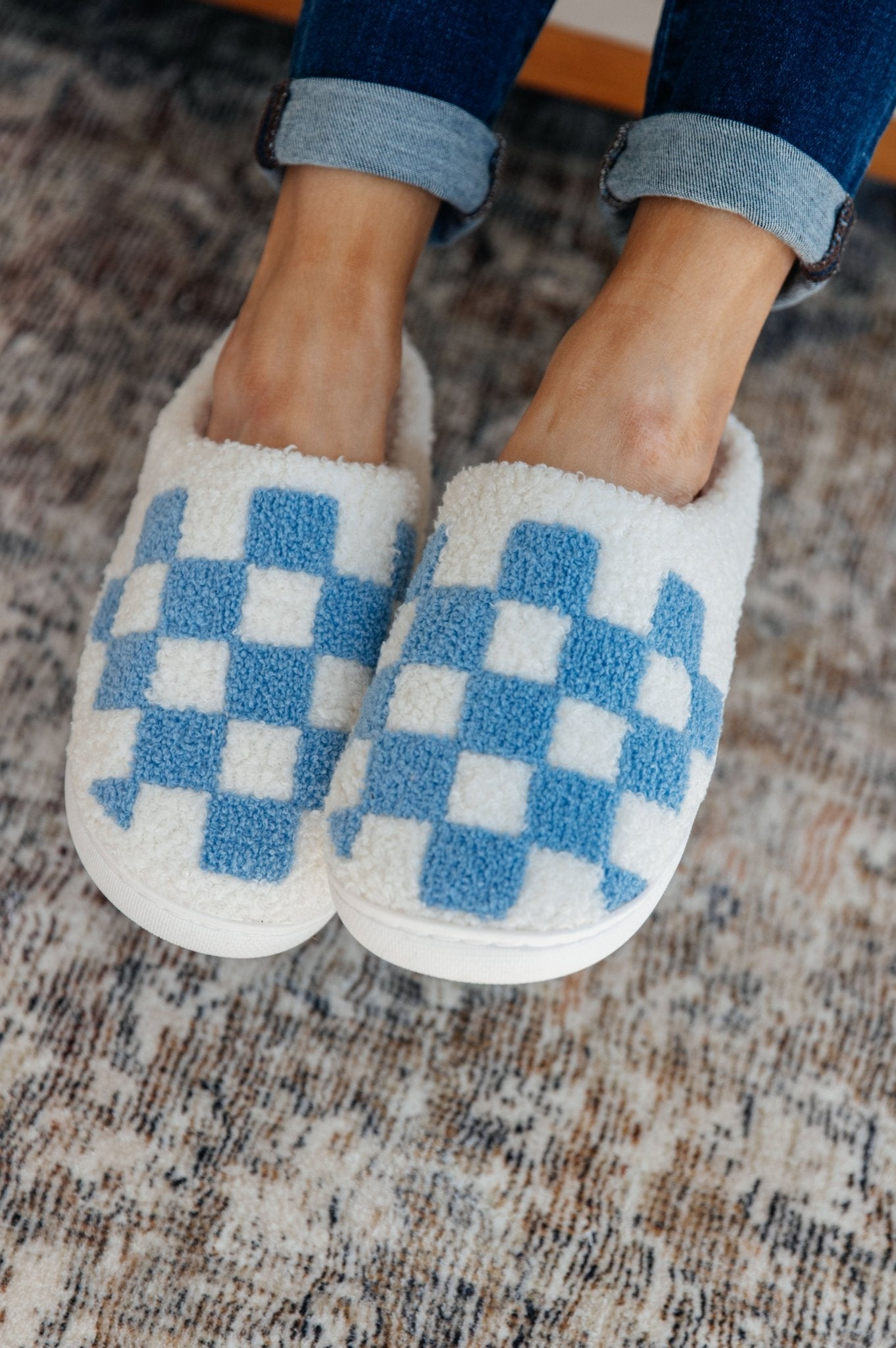 Checked Out Slippers in Blue - Molliee Boutique