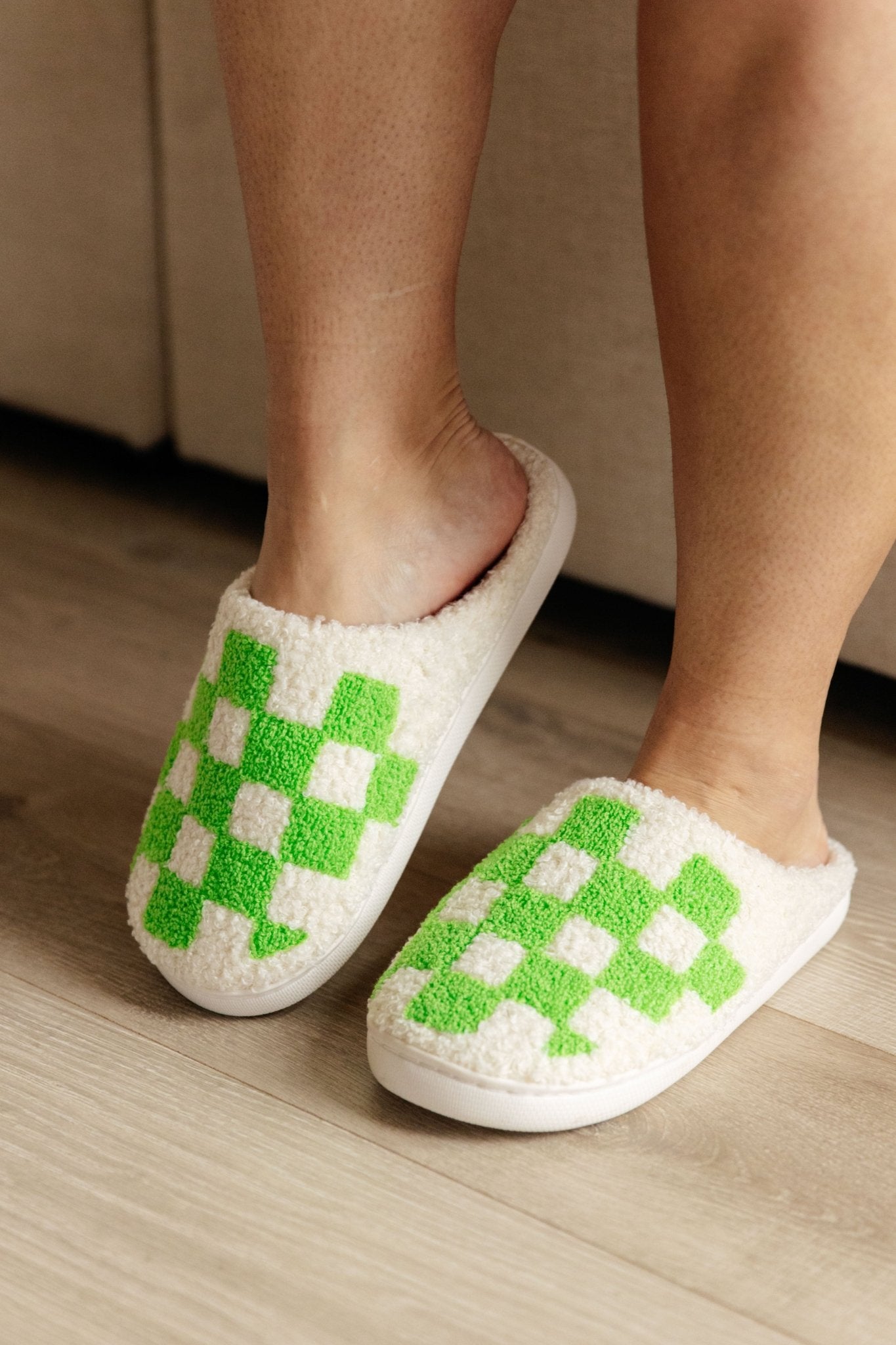 Checked Out Slippers in Green - Molliee Boutique