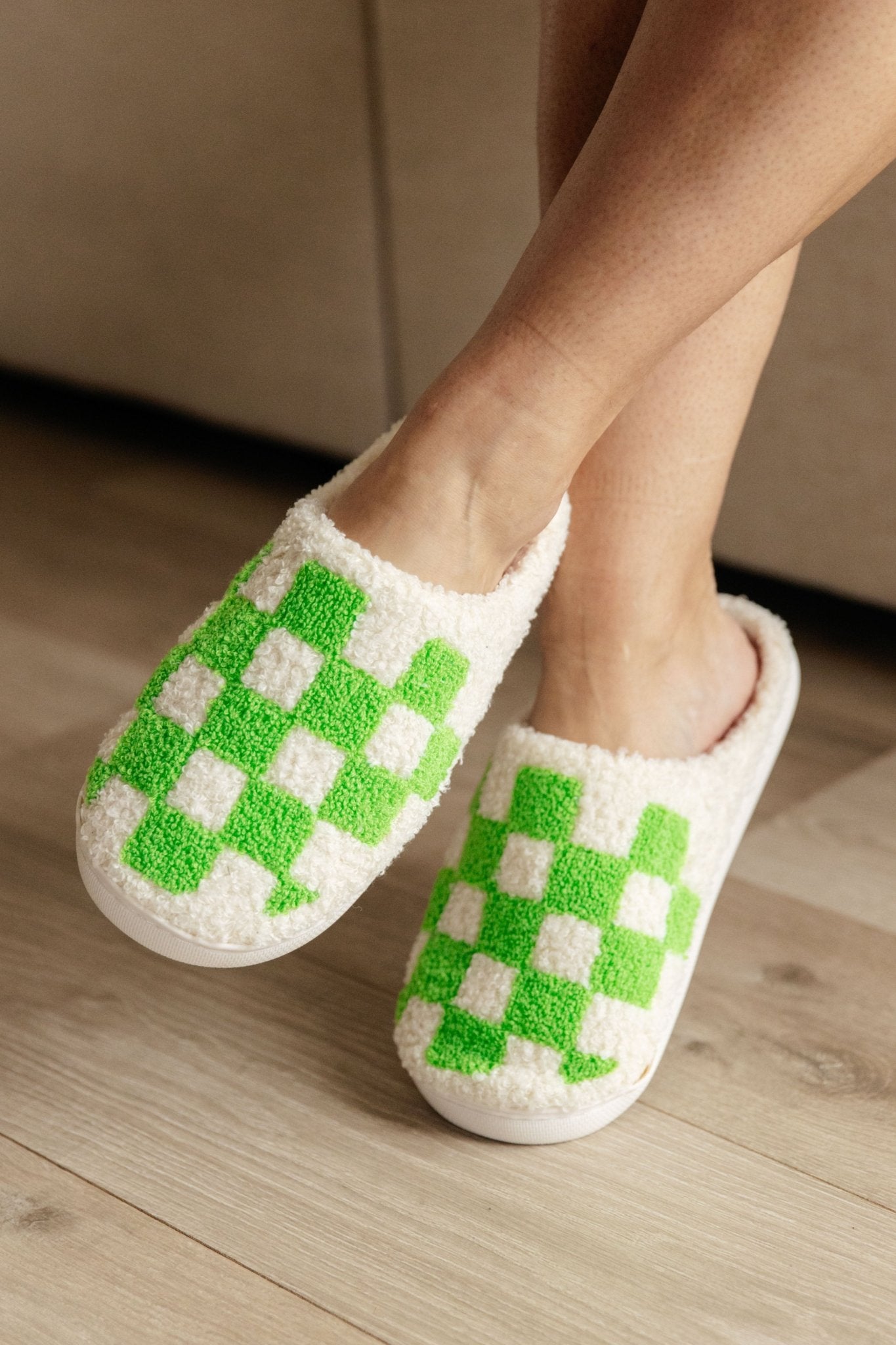 Checked Out Slippers in Green - Molliee Boutique