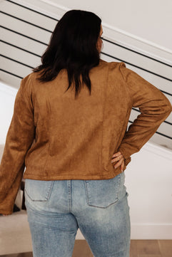 Clara Faux Suede Moto Jacket in Camel - Molliee Boutique