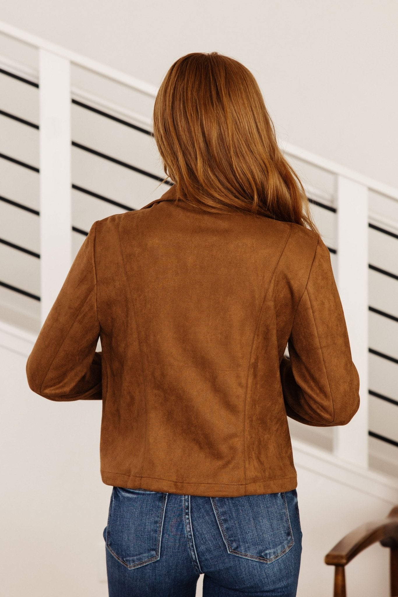 Clara Faux Suede Moto Jacket in Camel - Molliee Boutique